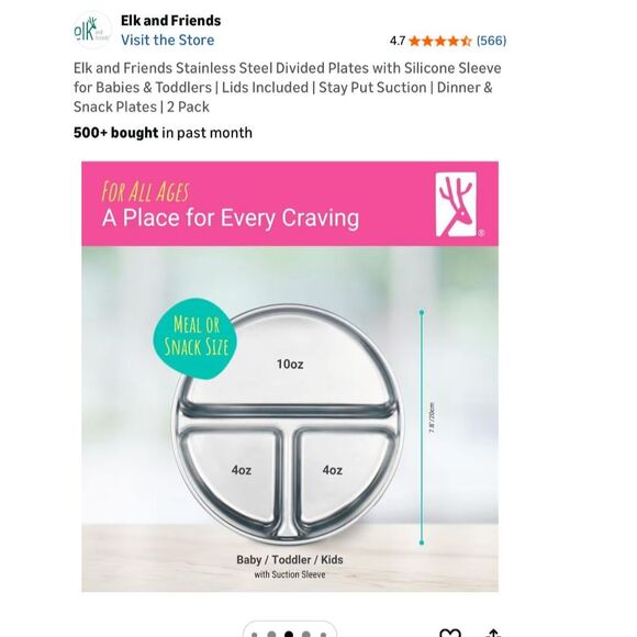 Eco Kids Stainless Plates Elk and Friends Set of 2 Blush and Lilac New in Box - Picture 3 of 11